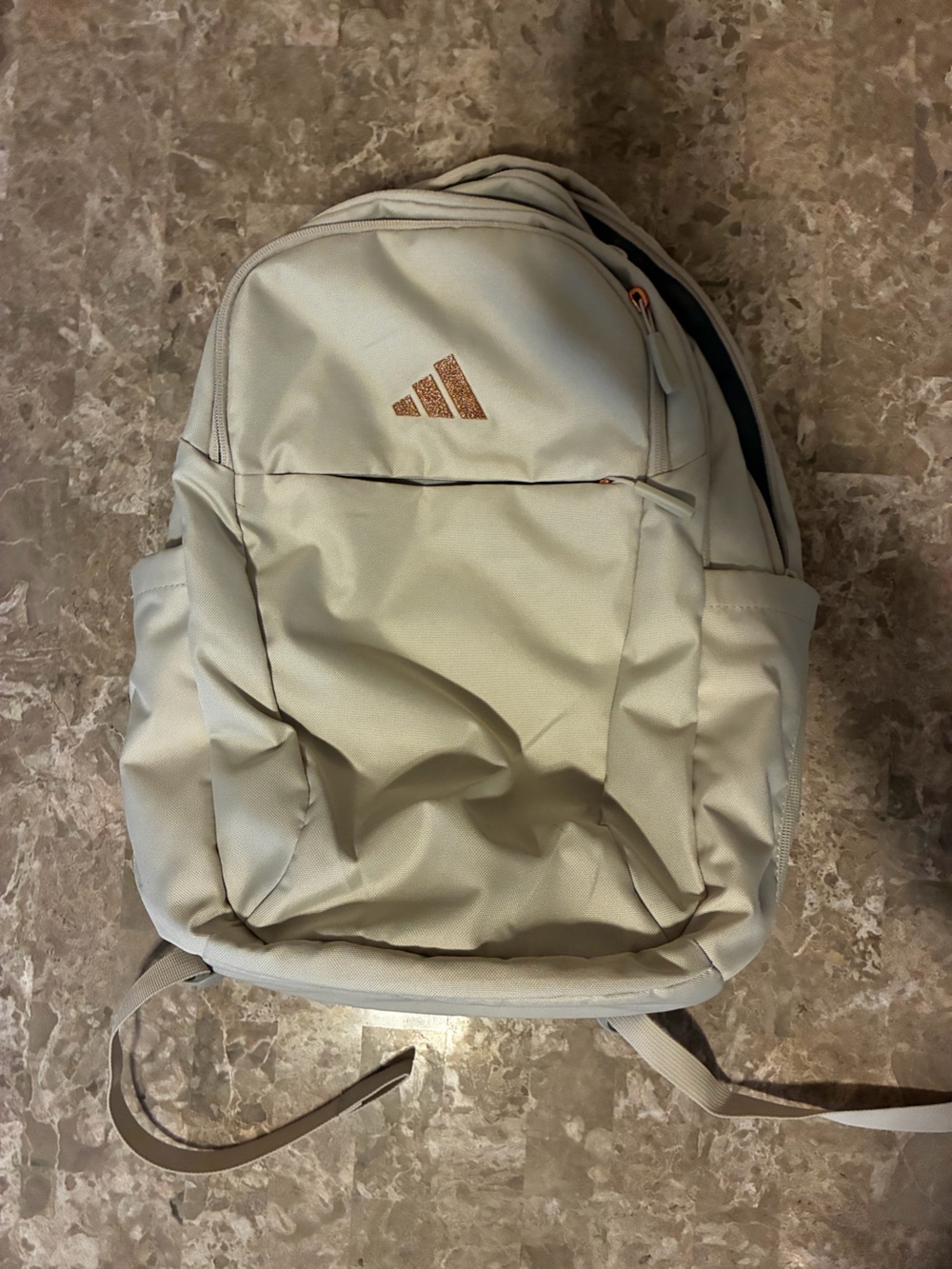 adidas Beige Backpack with Rose Gold Logo - like new
